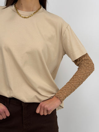 T-Shirt Caramello con Maniche in Pizzo Caramello