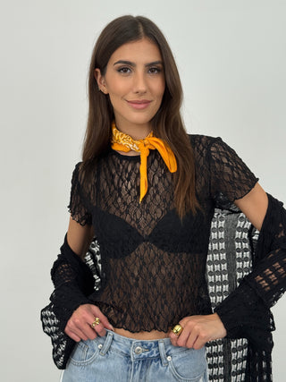 T-Shirt in Pizzo Numa Nera