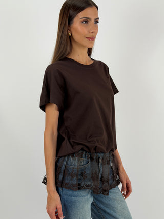 T-shirt Balloon con Pizzo Marrone Lumina