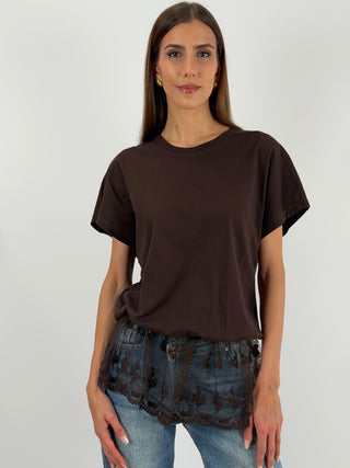 T-shirt Balloon con Pizzo Marrone Lumina