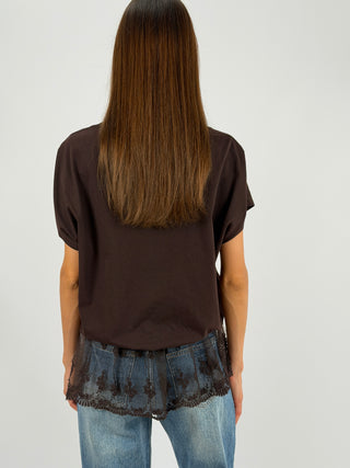 T-shirt Balloon con Pizzo Marrone Lumina