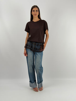 T-shirt Balloon con Pizzo Marrone Lumina