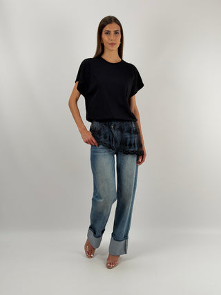 T-shirt Balloon con Pizzo Nera Lumina