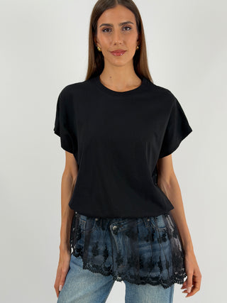 T-shirt Balloon con Pizzo Nera Lumina