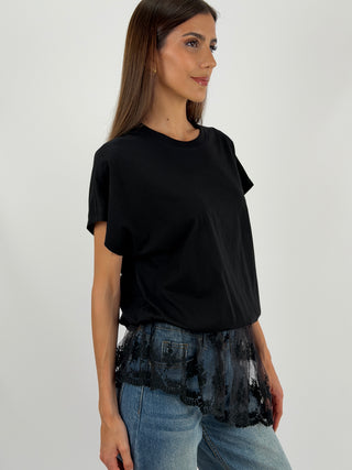 T-shirt Balloon con Pizzo Nera Lumina