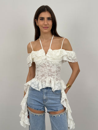 Top con Rouches Maya Bianco