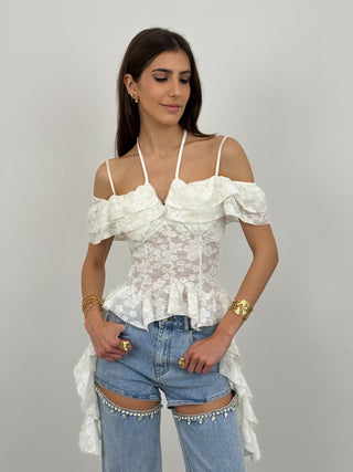 Top con Rouches Maya Bianco