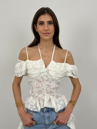 Top con Rouches Maya Bianco