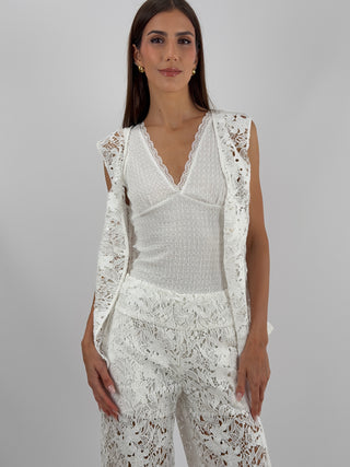 Top Scollo a V con Pizzo Bianco