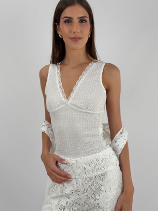 Top Scollo a V con Pizzo Bianco