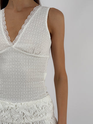 Top Scollo a V con Pizzo Bianco