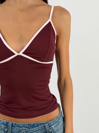 Top Burgundy con Bordo a Contrasto