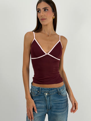 Top Burgundy con Bordo a Contrasto
