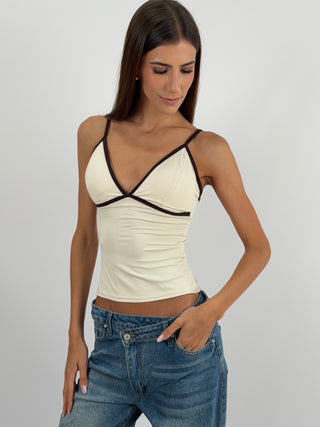 Top Crema con Bordo a Contrasto