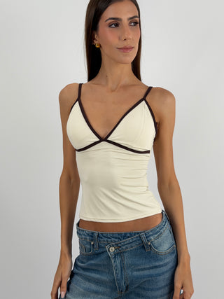 Top Crema con Bordo a Contrasto