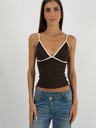 Top Marrone con Bordo a Contrasto