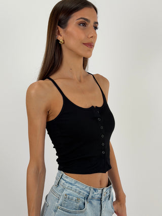 Top con Bottoni Nero