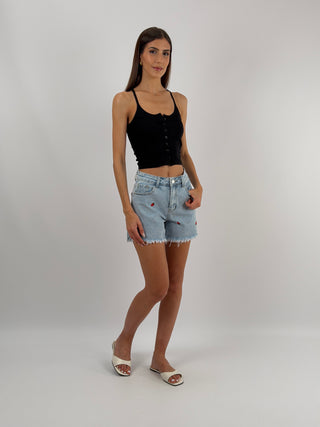 Top con Bottoni Nero