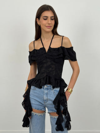 Top con Rouches Maya Nero