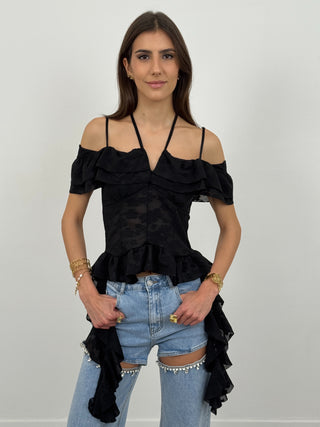 Top con Rouches Maya Nero