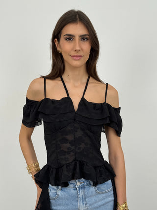 Top con Rouches Maya Nero
