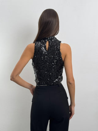 Top Paillettes Shine Nero