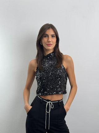 Top Paillettes Shine Nero