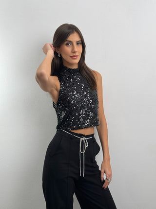 Top Paillettes Shine Nero