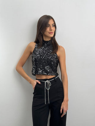 Top Paillettes Shine Nero