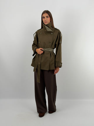 Trench con Inserti in Velluto Khaki