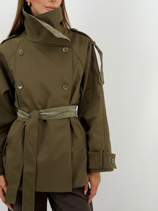 Trench con Inserti in Velluto Khaki