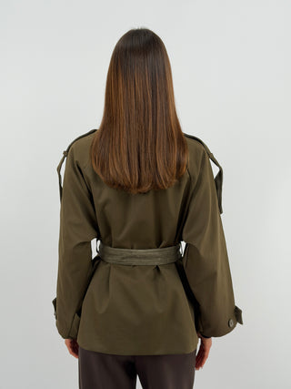 Trench con Inserti in Velluto Khaki