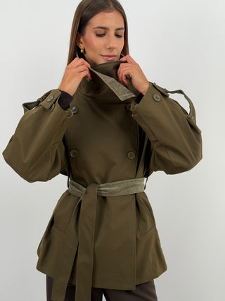 Trench con Inserti in Velluto Khaki