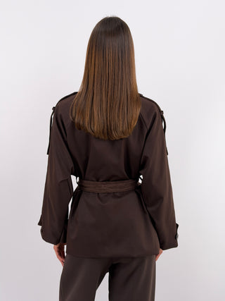 Trench con Inserti in Velluto Marrone