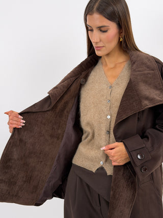 Trench con Inserti in Velluto Marrone