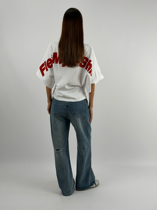 T-shirt Bianca con Stampa sul Retro Lumina