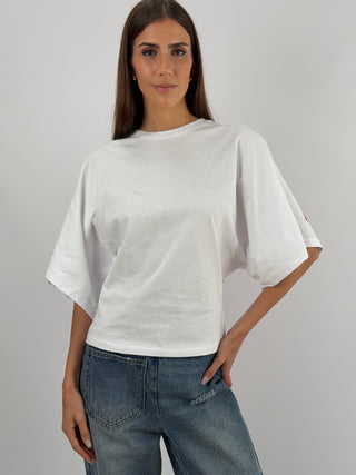 T-shirt Bianca con Stampa sul Retro Lumina