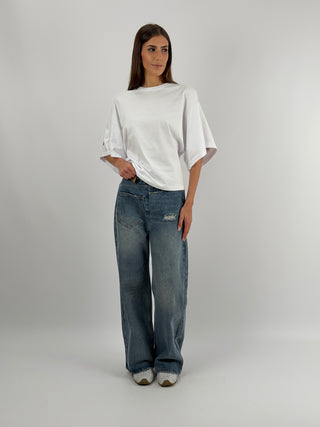 T-shirt Bianca con Stampa sul Retro Lumina