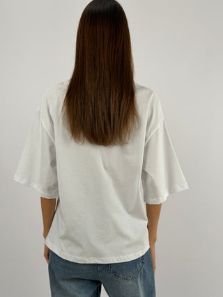 T-shirt Bianca con Stampa Busy Doing Nothing Today Lumina