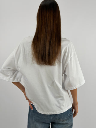 T-shirt Bianca con Stampa Out of Office Cherie Lumina