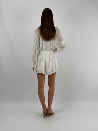 Tuta Corta con Ricami Bianca