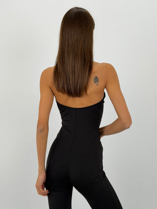 Tuta Due Pezzi Nera con Cut Out e Copri Spalle
