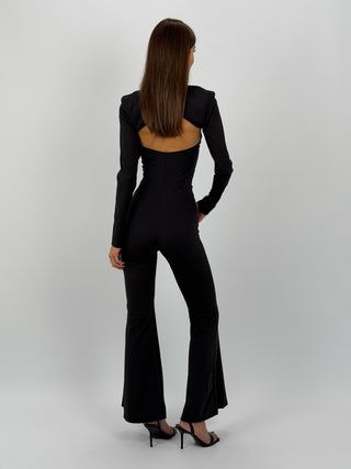Tuta Due Pezzi Nera con Cut Out e Copri Spalle