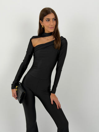 Tuta in Lycra con Cut Out Nera