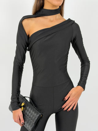 Tuta in Lycra con Cut Out Nera